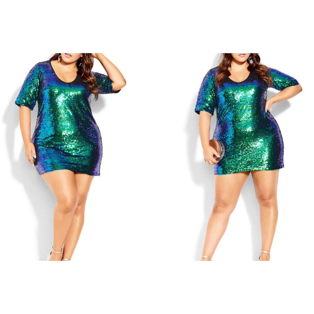 NWT City Chic Sequin Glam Dress in Green